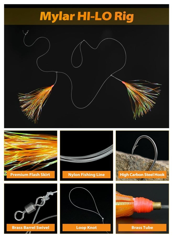 BLUEWING Mylar HI-LO Rigs Bucktail Mylar Flash Teaser Snapper Bait with Stainless Steel Hook Orange - Image 2